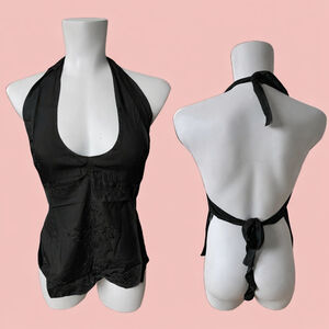 Bali Rayon Halter Top One Size – Embroidered Boho Y2K Open Back